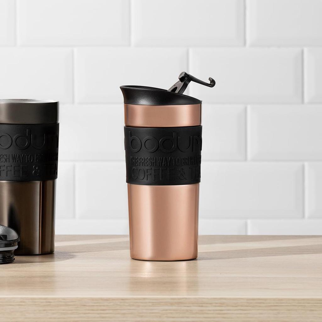 Bodum Travel Mug 350ml - Copper Stainless Steel Insulated Tumbler, Leak-Proof