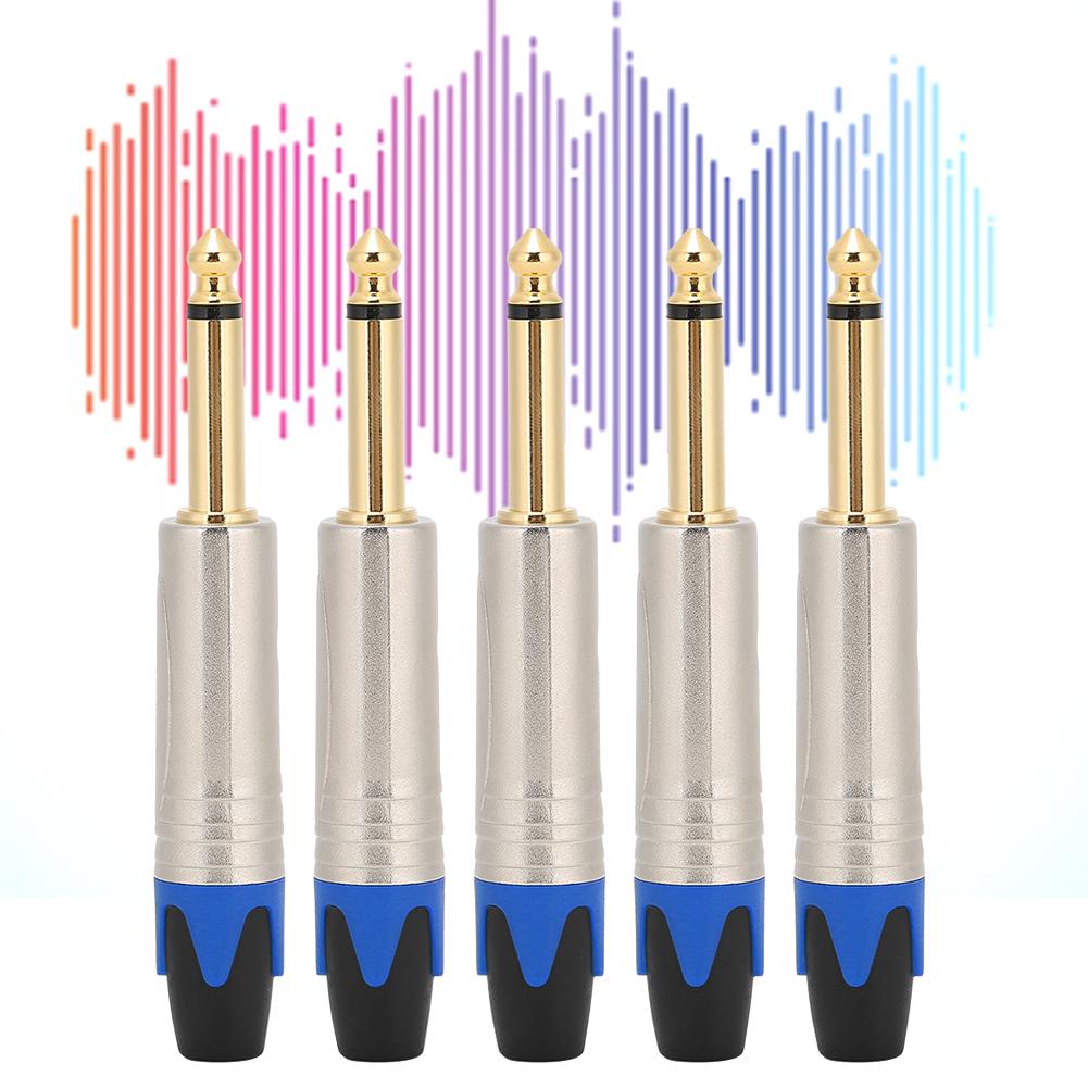5pcs 6.35mm Single Track Microphone Audio Cable DIY Usage Welding Plug Connectorblue tail