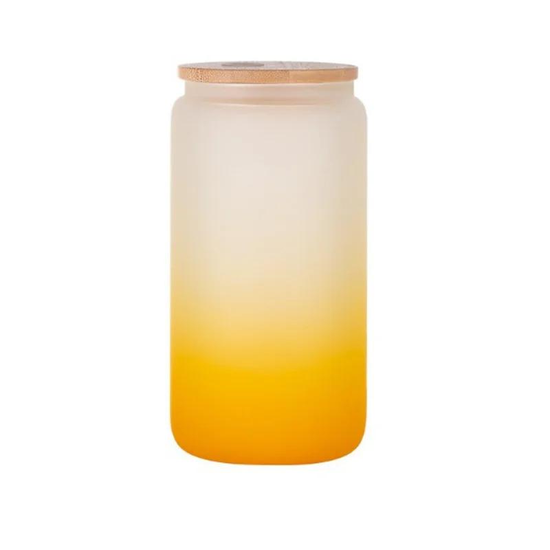 Gradient Color Water Bottle with Straw Juice Glasses with Wooden Lid Beer Wine  Milk Mocha Bubble Tea Cup Ice Cola Glass Cup