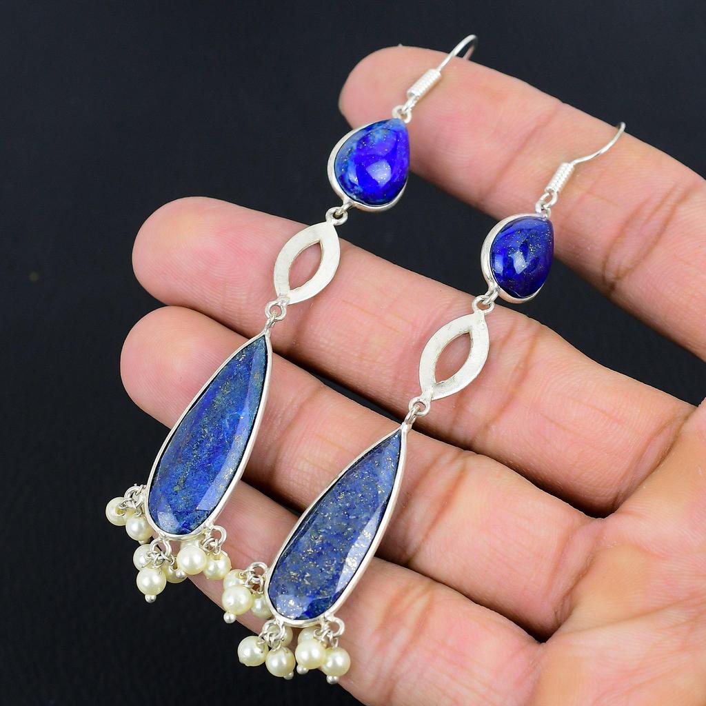 Lapislazuli Edelstein 925 Silber Geburtstag Haken Hänge Hochzeitsohrringe Schmuck