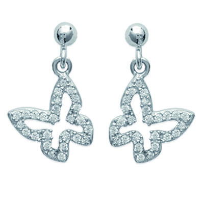 [I9092] - Silver 'Butterflies' Silver Earrings (rhodium-plated) - 15x10 Mm