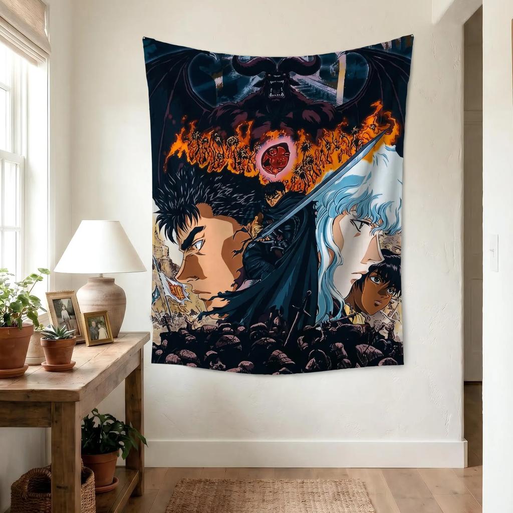 Berserk Anime Poster TapestrySword Sorcery Wall HangingDemonic Beast DecorDark Fantasy Art Wall DecorFor Living Room Decor