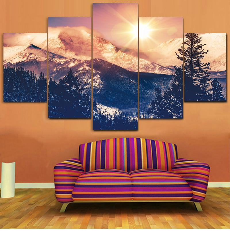 

ArtSailing 5 Картина Рассвет в горах Холст Картина Зимний холст Пейзаж Холст Картина для гостиной NY-7749C