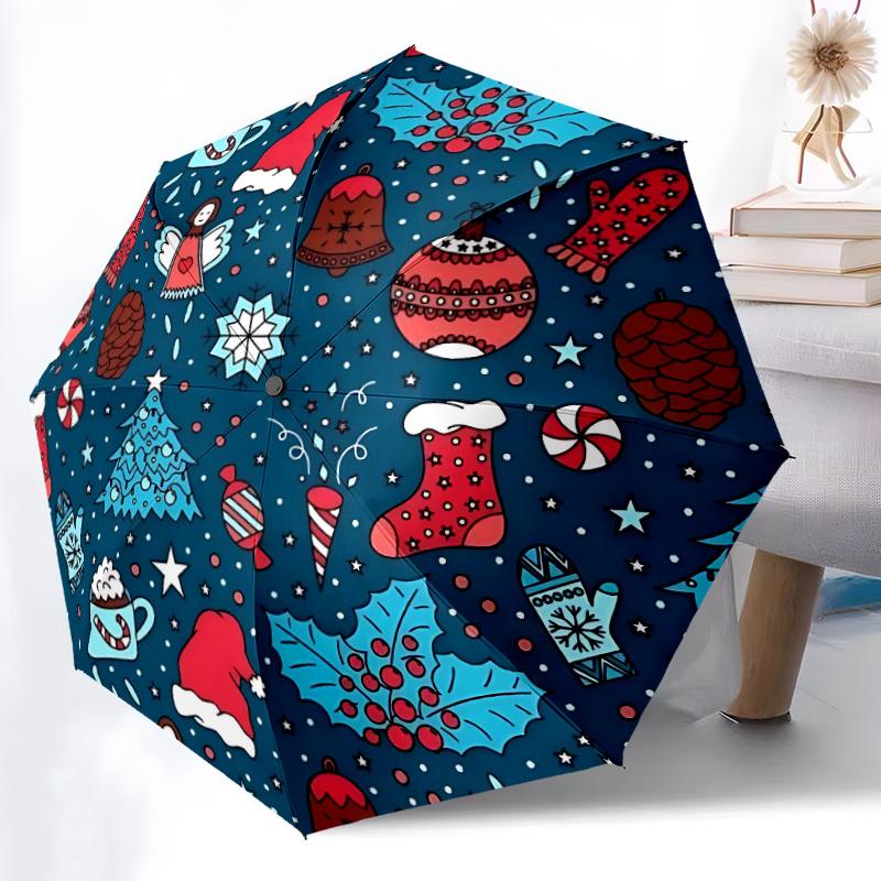 1pc Christmas, Winter Open/Close Folding Umbrella, All- Portable Umbrella for & Men, Stylish Accessory (Holiday Gift) 8-Rib Yy251213175