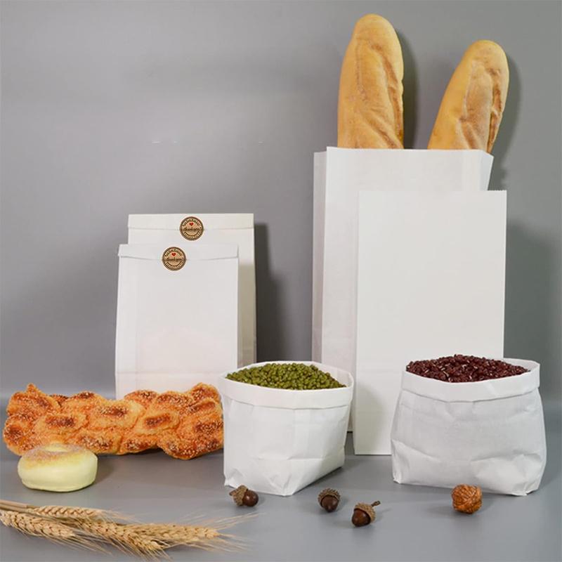 50 ks velkých bílých svačinových tašek, kraftových bílých papírových tašek, silných pro malé firmy