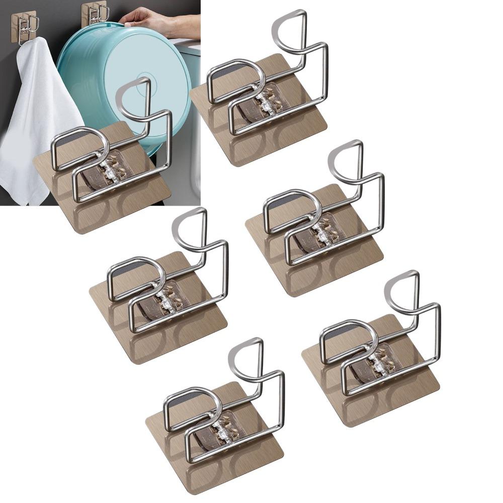 6 PCS Stainless Steel Wash Basin Hook Brown Silver Basin Hanger Self Adhesive Hook Home Supply
