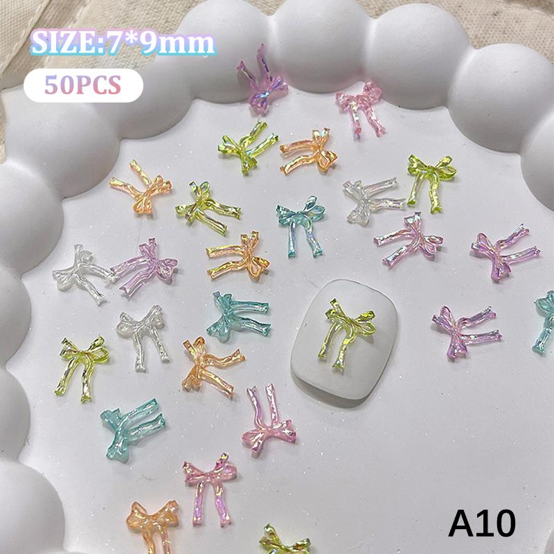 

50 шт. Красочные бантики Аксессуар для нейл-арта Иллюзорный АБ цвет Смола Ленты-бантики Маникюр Украшение Шарм