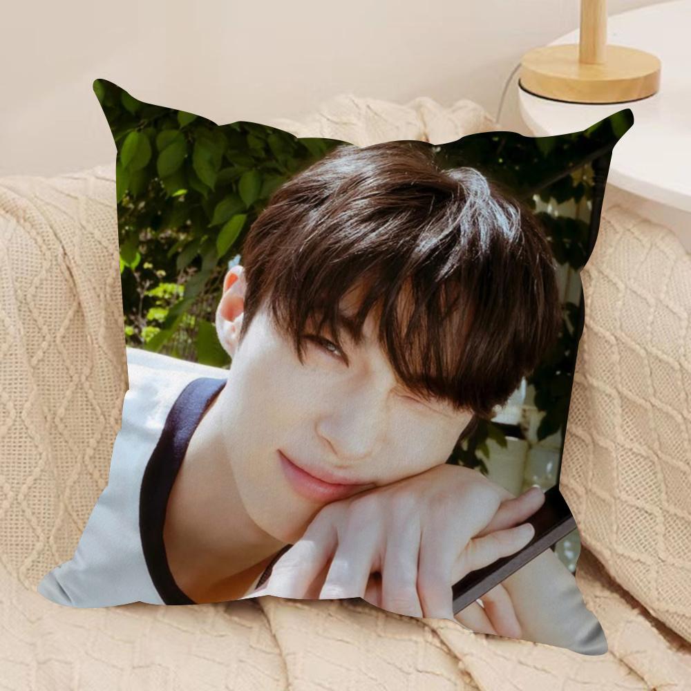 BByeon Wooseok Korea Cushion Cover Silky Short Plush DoubleSided Printed Pillow Case for Sofa All Seasons Home Decor Gift