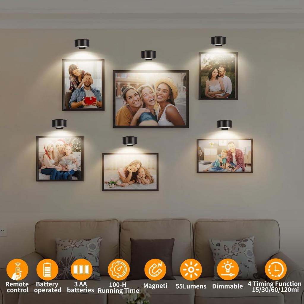 3Pcs Battery Operated Picture Lights for Wall, LED Poster Lights with 3 Lighting Modes,Magnetic Gallery Art Light for Paintings