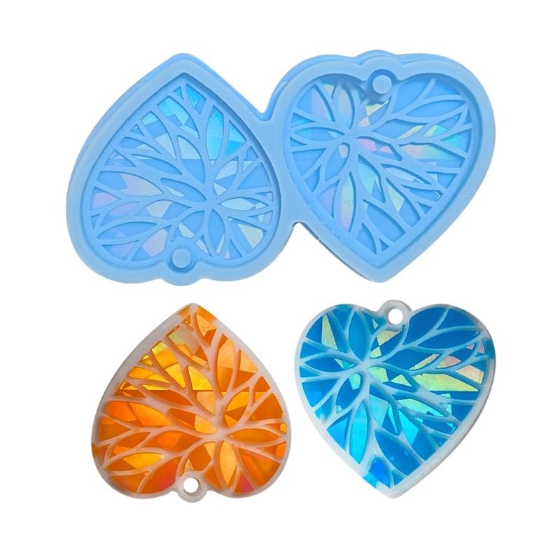 Heart Holographic Resin Mold Earring Silicone Mold Keychain Pendant Epoxy Resin Casting Mold Kit Resin Craft Tools