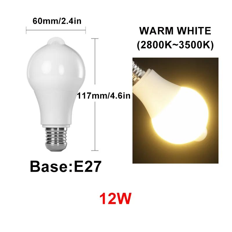 12W E27 LED Motion Sensor Bulb LED Lamp PIR Sensor Light B22 Infrared Radiation Motion Detector Lamp Spotlights For Home