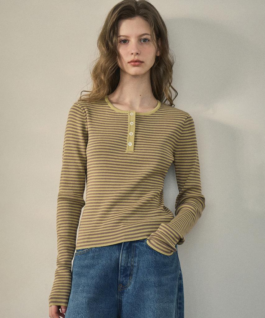 Aueonoseuteljia Chewy Ribbed Button Stripe Knit_Lavender Fog(Oc25-Kn02)