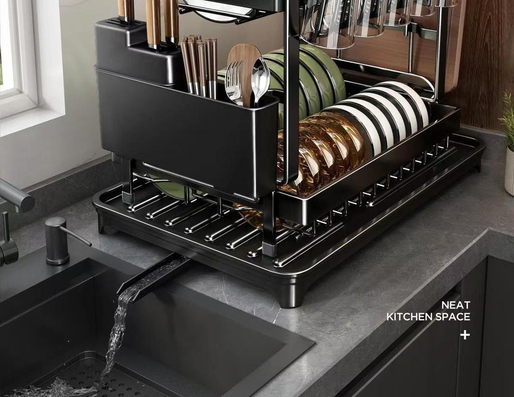 Double-Layer Multifunctional Metal Kitchen Dish and Cutlery Drain Rack