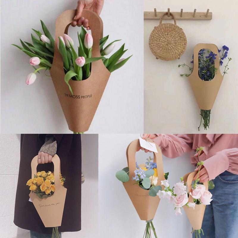 5 Stück/Packung Kraftpapier-Kartenbeutel Valentinstag Chinesischer Valentinstag Blumen Pflanzen Blumenstrauß Tasche Tragetasche