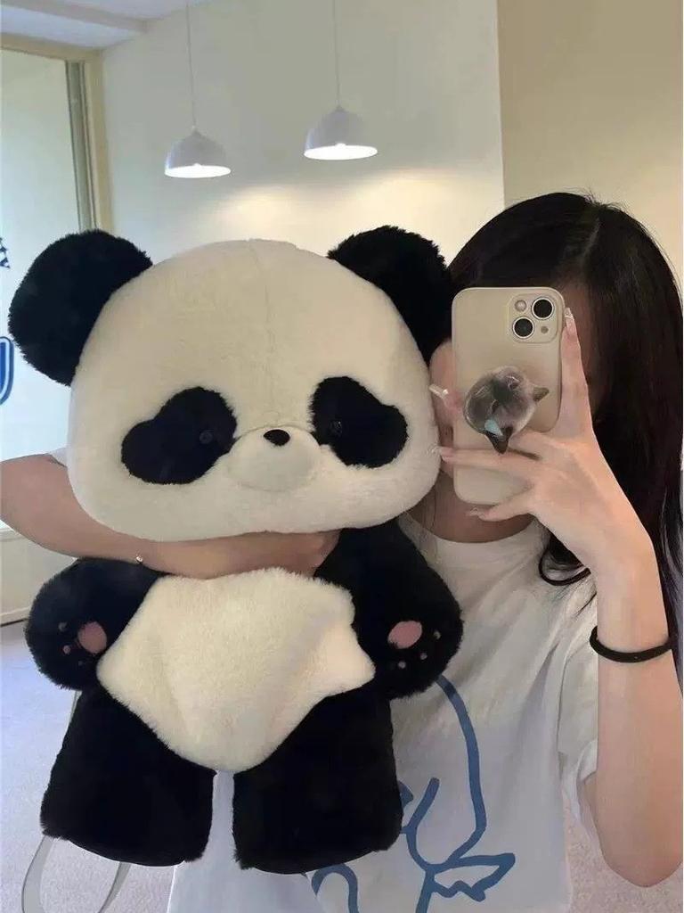 Plush Panda Backpack For Girls Soft Cartoon School Bag With Zipper Pocket