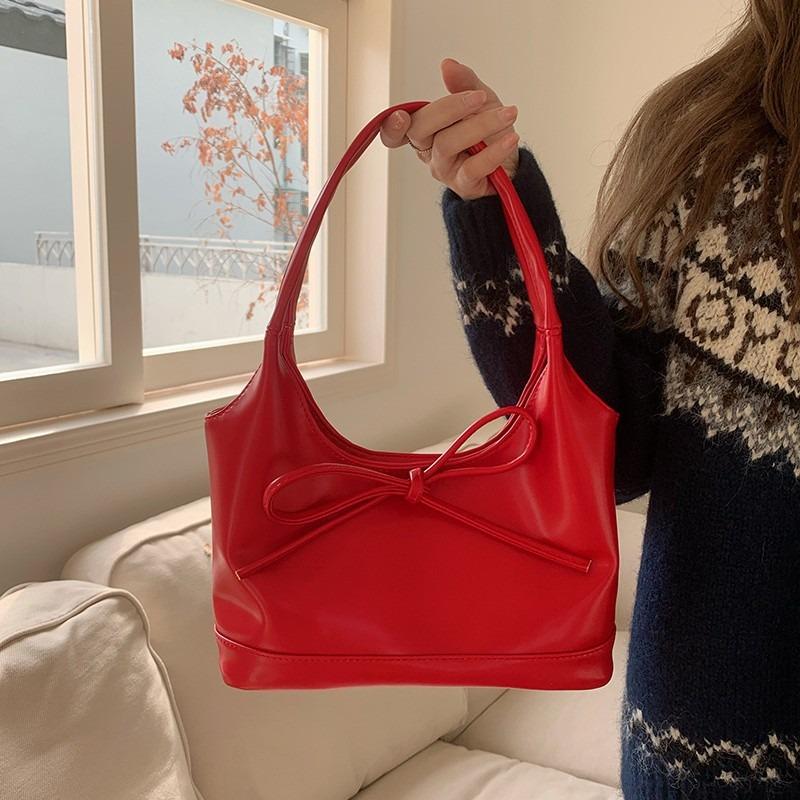 Christmas Vintage Bow Commuter Versatile Tote Bag New Red Women's Autumn and Winter Large Capacity Shoulder Underarm Bag