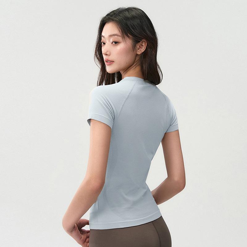 Women's Summer Knitted Yoga Top - Quick Dry, Short Sleeve, High Stretch Fitness & Pilates T-Shirt