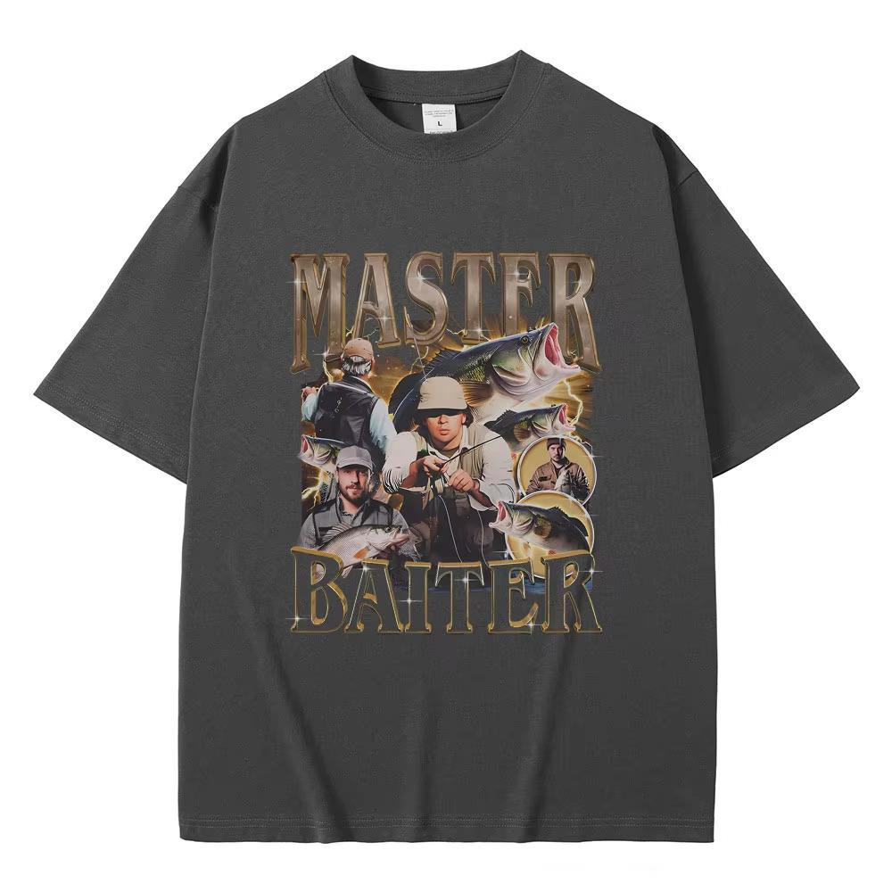 Master Baiter Fisch Angeln Lustiges Meme T-Shirts Herren Damen Lässig Vintage Baumwolle Kurzarm Übergroße T-Shirts Streetwear Unisex
