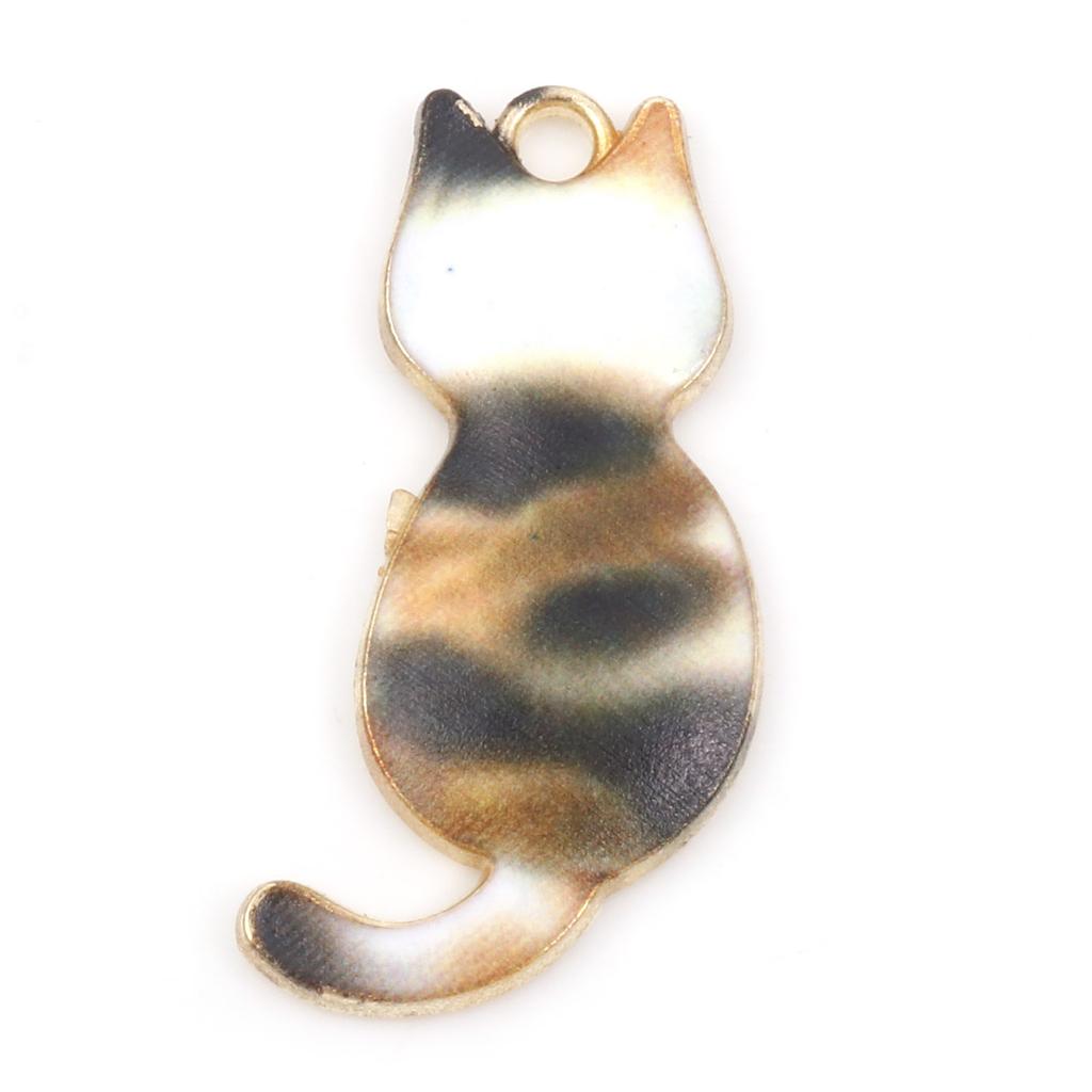10PCs Zinc Based Alloy Cat Animal Pendants Gold Color Metal Enamel Charms DIY Necklace Bracelets Jewelry Making 3cm x 1.6cm