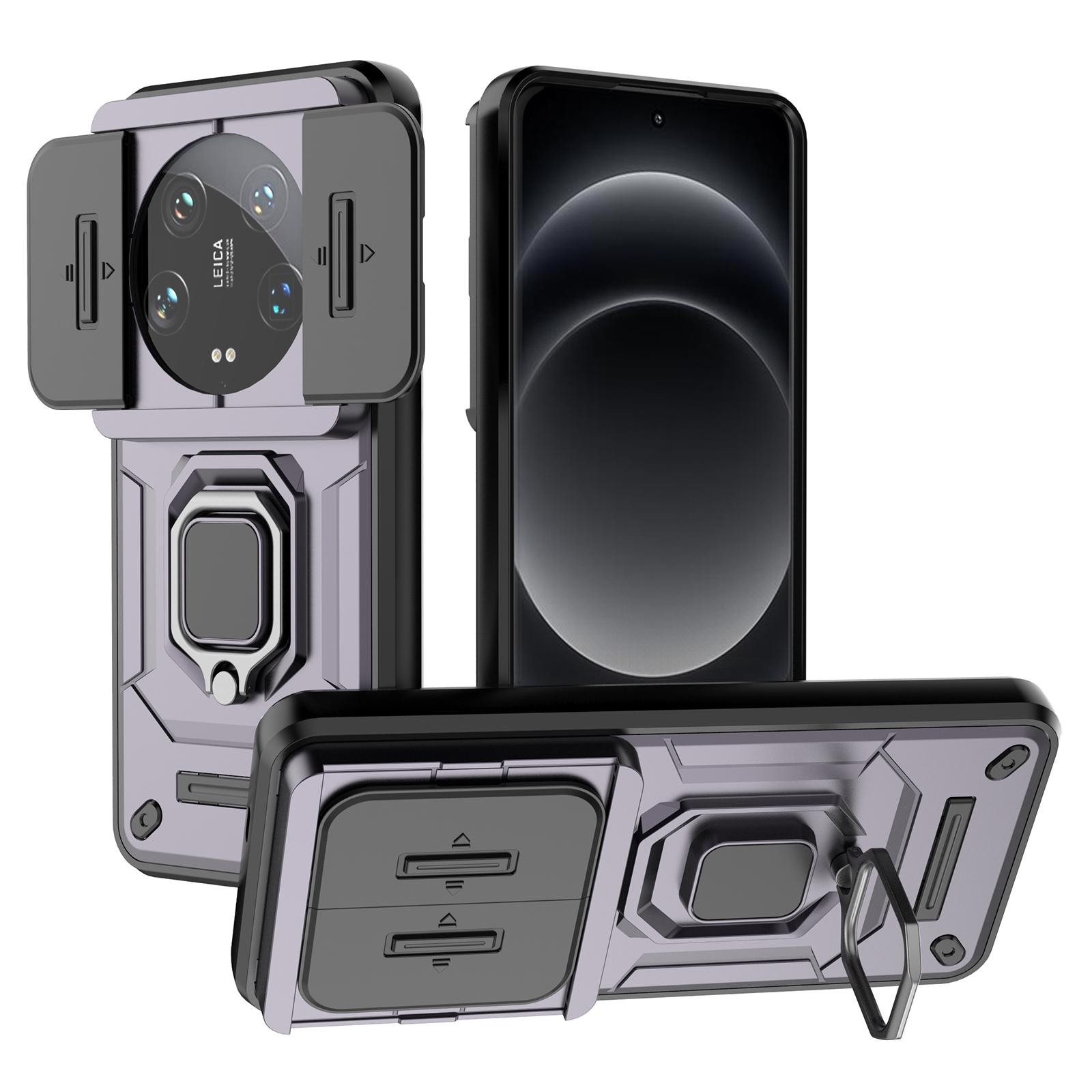 

For Xiaomi 14 Ultra Case PC+TPU Kickstand Phone Shell with Slide Lens Cover Purple