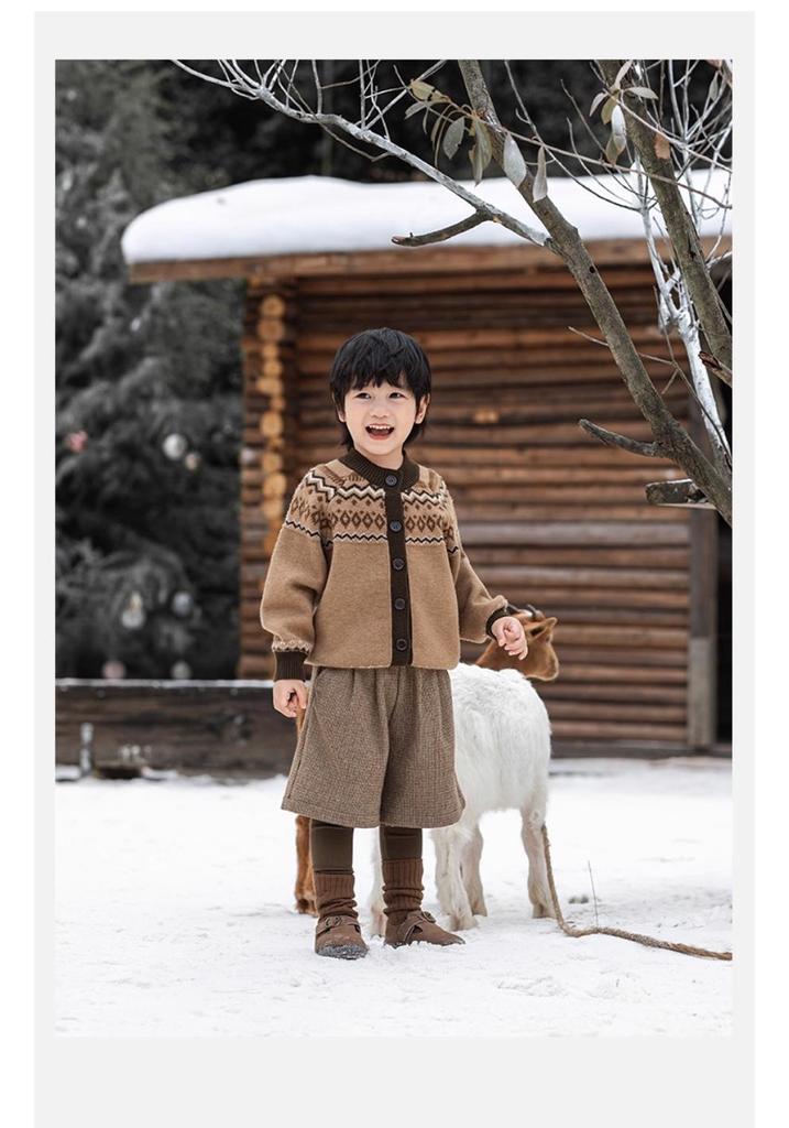 Cardigan Jacquard Britannico Retro per Bambini - Ragazzi e Ragazze Maglieria Autunno/Inverno 2025.