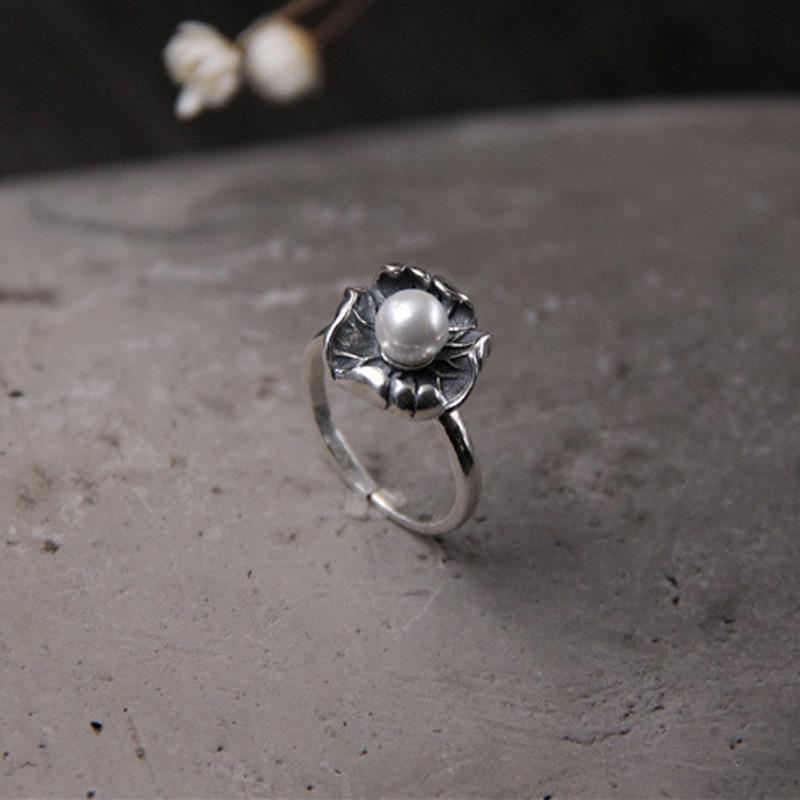 Retro Pierścionek z Kwiatem Lotosu dla Kobiet Unisex Gotycki Styl Pałacowy Otwarty Pierścionek Ręcznie Robiony Projektanci Cyrkon Damskie Akcesoria Prezent dla Zakochanych