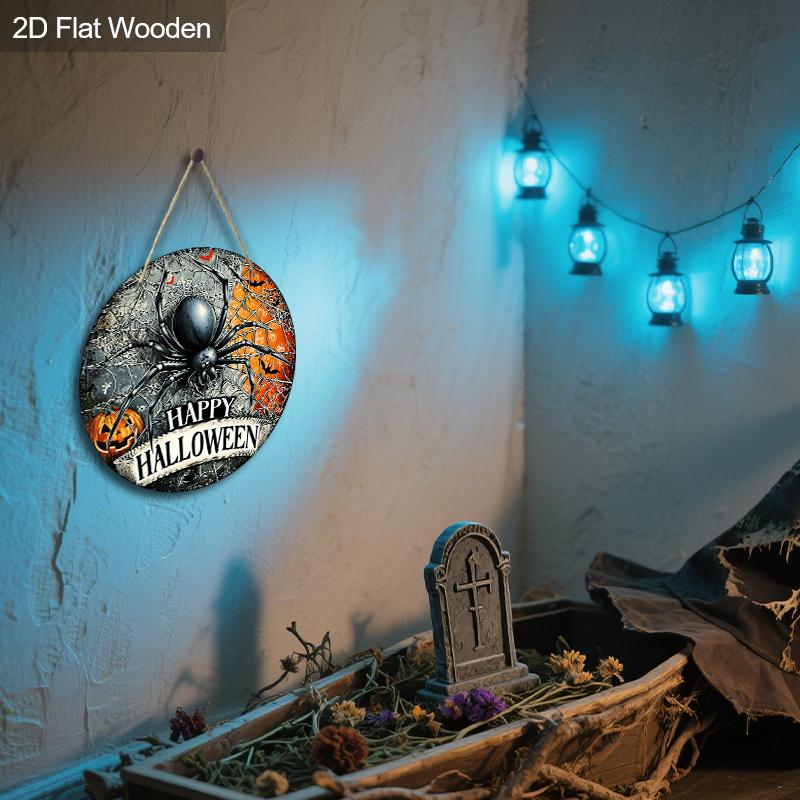 Happy Halloween Wooden Sign with Black Spider Pattern - Unique Figurine Ornaments - Ideal for Front Door, Yard, Porch, Room Decor