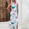 Rochie lungă casual pentru femei, croială largă, fără mâneci, cu imprimeu floral, fantă laterală, rochie de vară pentru plajă, ușoară, confortabilă, rochie de soare