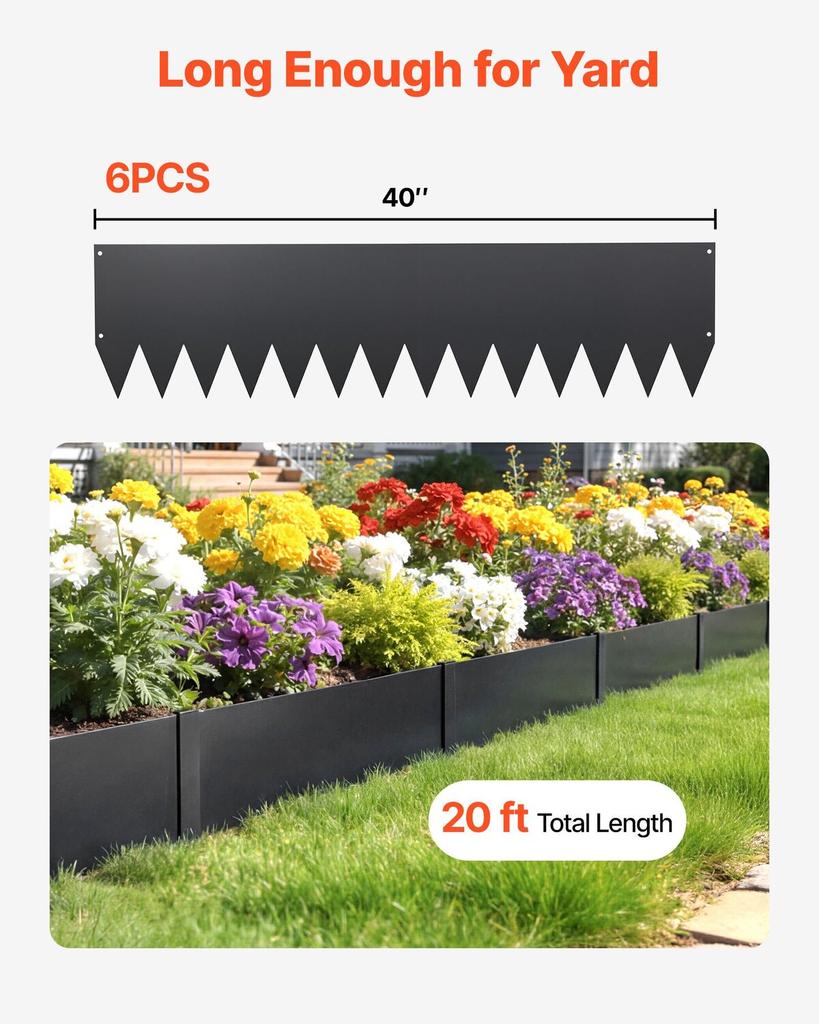 Galvanized Steel Landscape Edging, 6-Pack 1016 X 254 Mm Metal Edging for Landscaping with 8 Mounting Clips, Heavy Duty Metal Garden Edge Border for