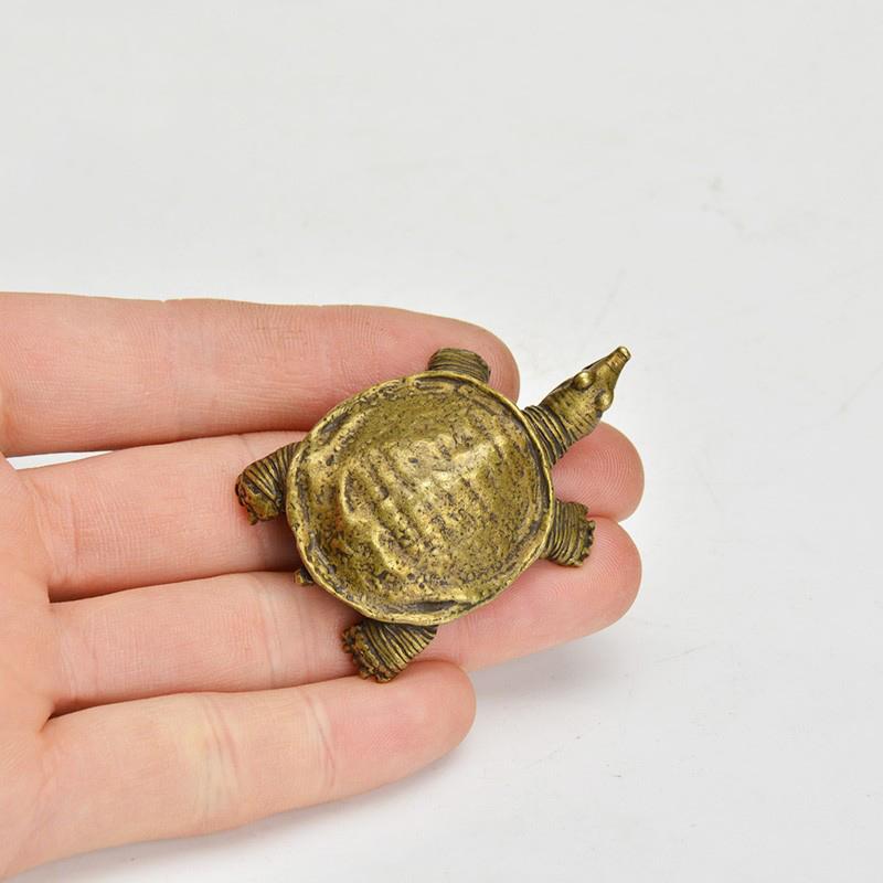 Antique Copper Mini Turtle Decorations Chinese Classical Brass Tea Pets Vintage Crafts Miniature Figurine Home Decor Accessories