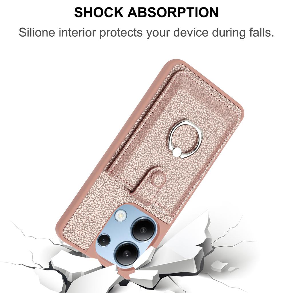 For Xiaomi Redmi Note 13 4G Case Drawing Type Card Slots Litchi Texture Leather Back Cover with Ring Kickstand