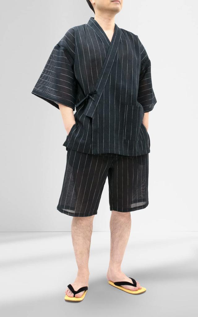 Aiai Jinbei Pyjama Baumwolle und Leinen Kühl und Perfekt für den Sommer und 10 Muster Stilvolle Loungewear und Pyjama-Set Herren-Set, Shijira, 85% Baumwolle, 15%
