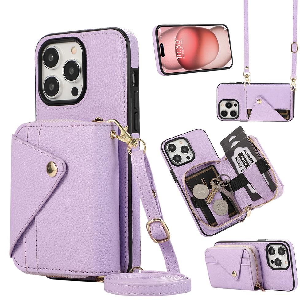Crossbody Wallet Cards Bag Lanyard Zipper Kožené pouzdro pro iPhone 15 14 Plus 13 12 11 Pro Max XSMax XR Samsung S24 S23 S22 S21 Ultra Plus A15 A14 A54