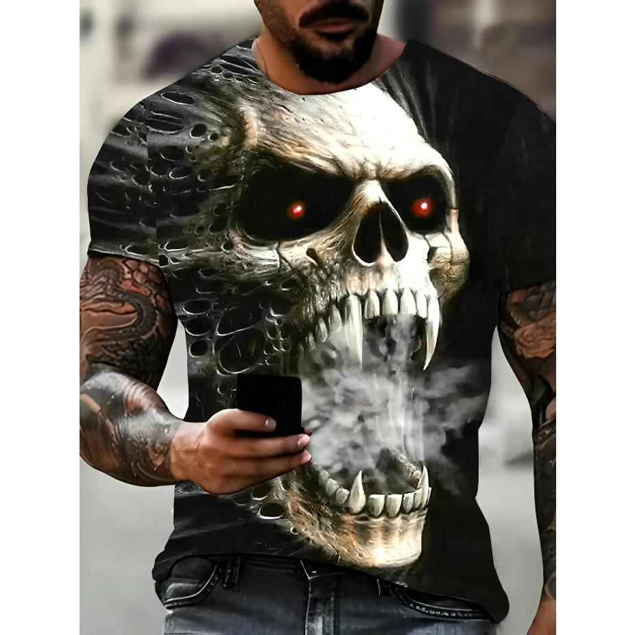 Men's 3D Skull Print T-Shirt Casual Short Sleeve Summer Tee Graphic Design Comfortable Polyester Outdoor Sports & Fitness, Skull T Shirt