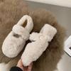 White Mary Jane Fluffy Shoes for Women's Winter Wear 2024 New Winter Velvet Soft-soled One-pedal Doudou Cotton Shoes