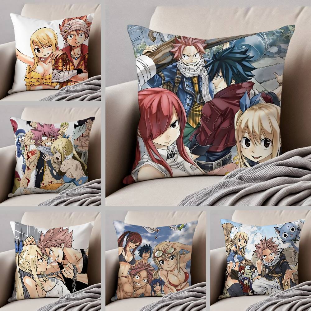 F-Fairy T-Tail Pillow Case Anti-dustmite Pillowcase Invisible Zipper Silky Short Plush Sofa Cushion Cover