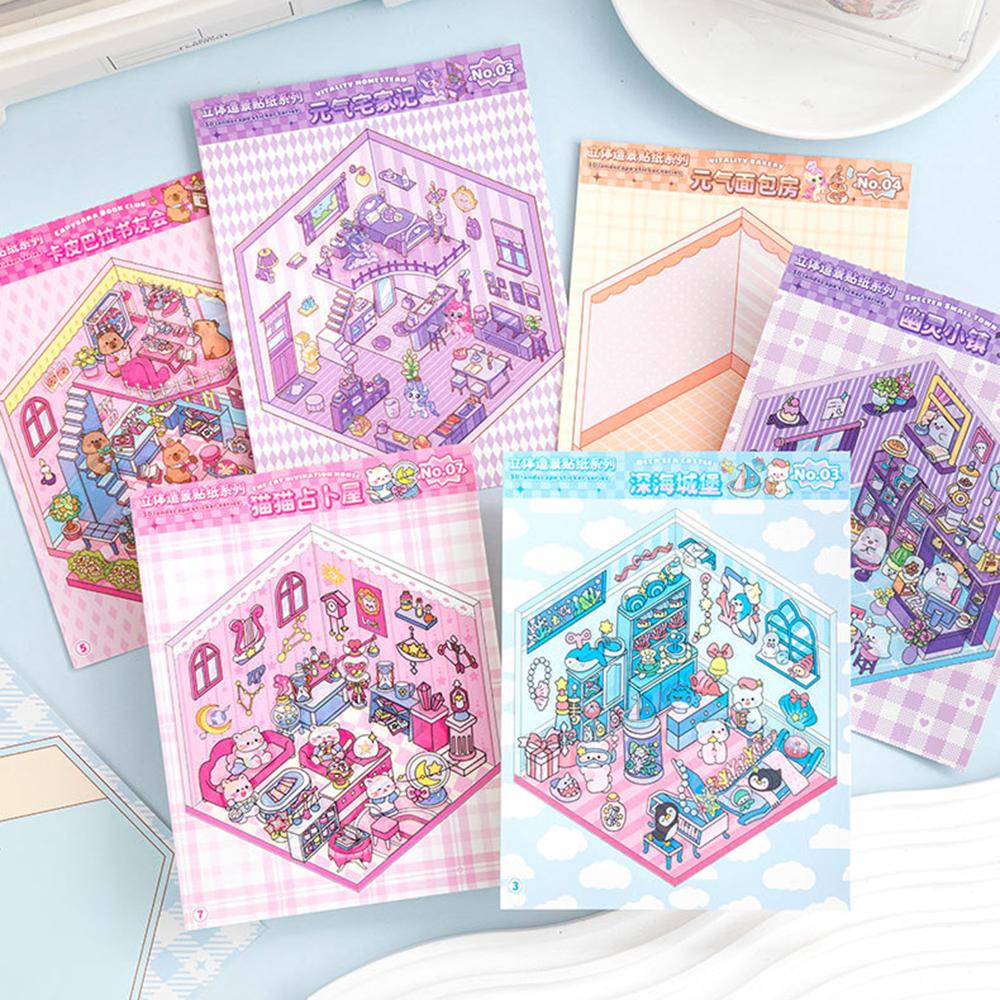 Set di Adesivi 3D con Scene in Miniatura per Scrapbooking, Adesivi per Diario in Carta PET Impermeabile