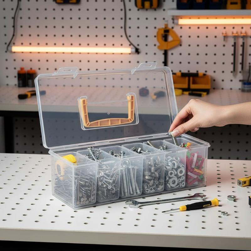 Professional Multi Compartment Tool Organizer Hardware Storage Box with Transparent Lid for Home and Workshop Use