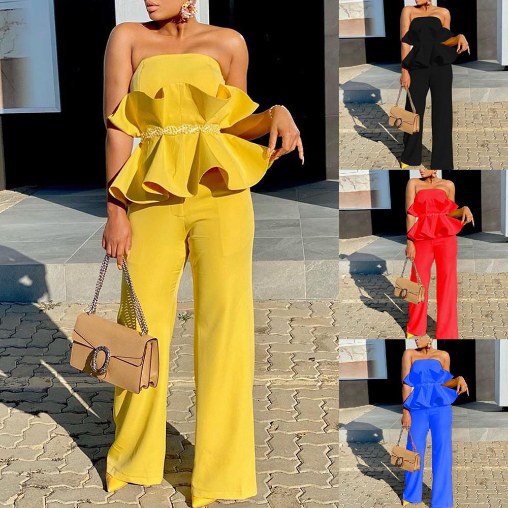 

Женщины Свадебные невесты подружки невесты элегантный вечерний без бретелек оборки без рукавов длинный комбинезон комбинезон S жёлтый