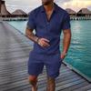 Men's Casual Contrast Color Short Sleeve Polo Shirt Set, Zip Collar Polo Outfit for European American, Dropshipping Independent Station Stock