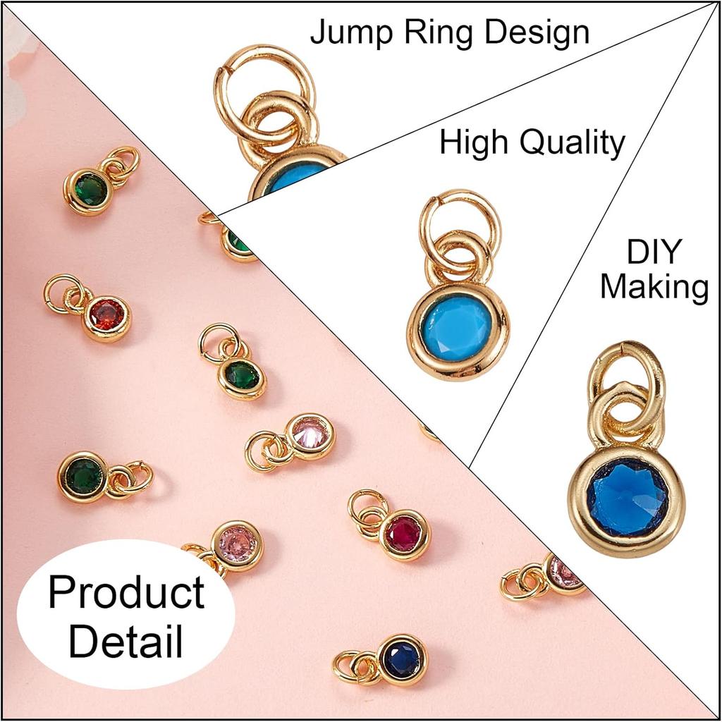 DanLingJewelry 20 pcs Mixed Micro Pave Cubic Zirconia Flat Round Charms Cute Tiny Pendants for Jewelry Making 6.5x4.5x2mm