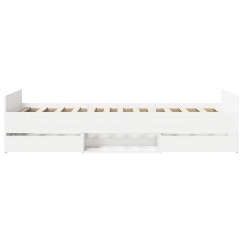Bed Frame with Drawers and Headboard White Engineered Wood