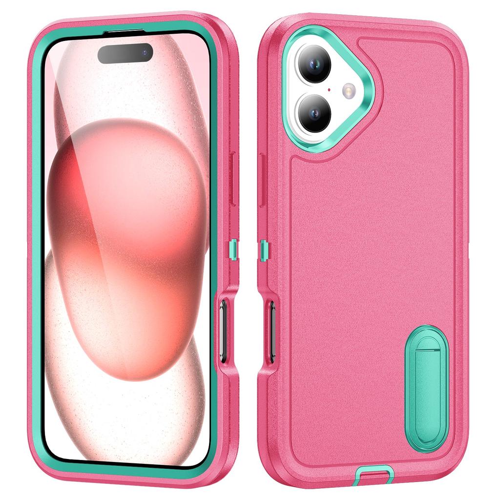 For iPhone 16 Case PC+Silicone+EVA Kickstand Drop-Proof Phone Cover