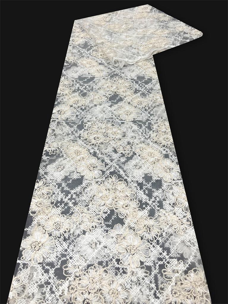 Wide 125cm Latest French Lace Fabric Hight Quality Embroidery Net Lace Fabric for Bridal Couture Evening Gown Material 5 Yards