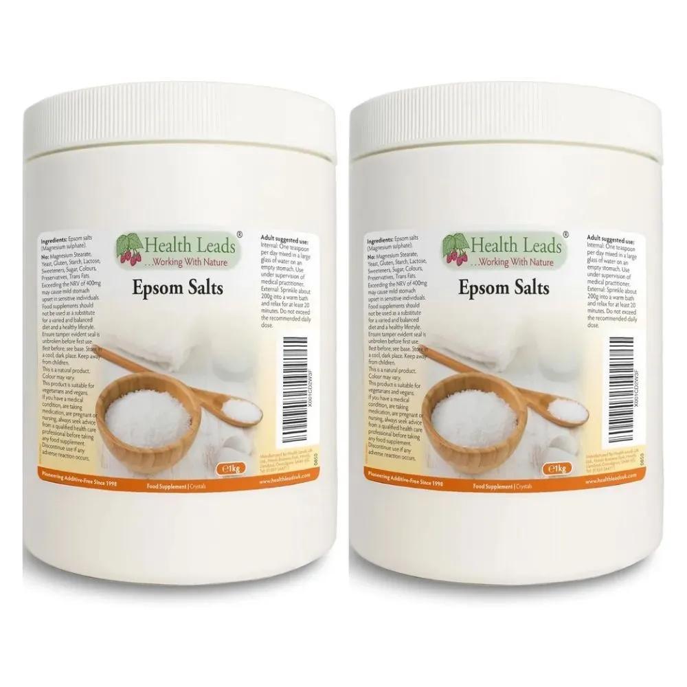 Health Leads Epsom Salts 1kg X 2 Food Grade Bath Additives Magnesium Relaxation Health Leads Epsom Salts