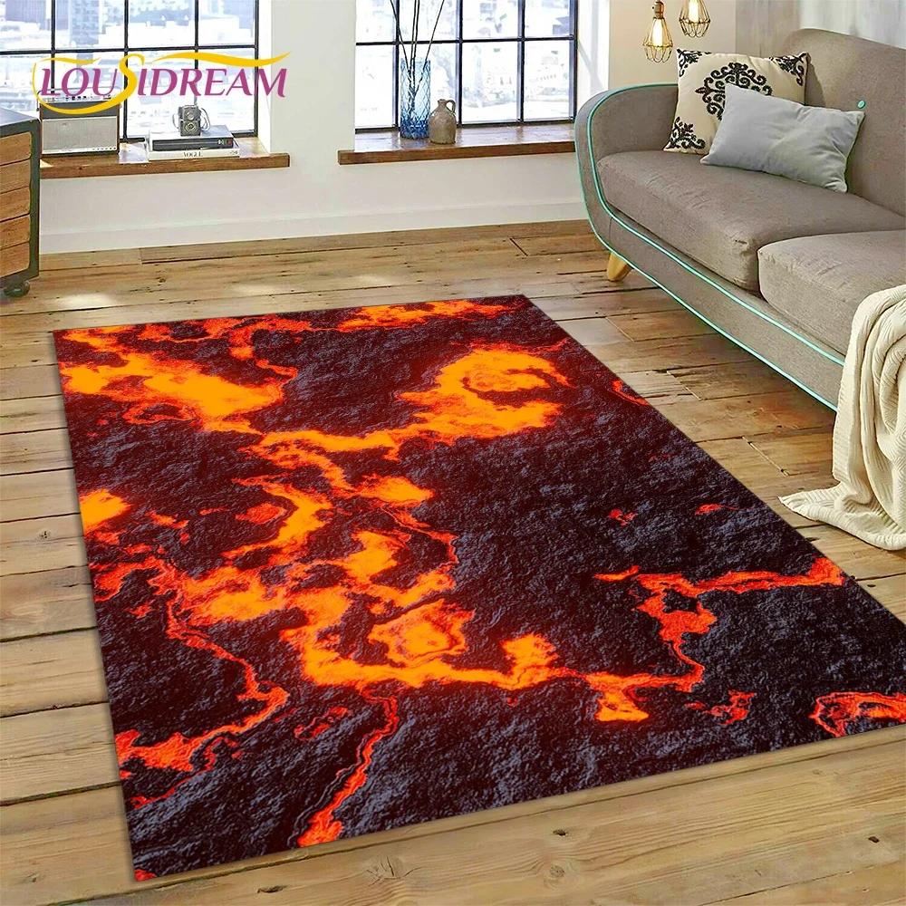 3D Volcano Lava Magma Carpet Rug for Bedroom Living Room Home Sofa Decoration,Children Game Large Decor Floor Mat Non-slip Gift