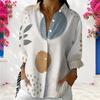 Women Plus Size Long Sleeve Collared Button Front Abstract Geometric Leaf Print Earth Tone Shirt