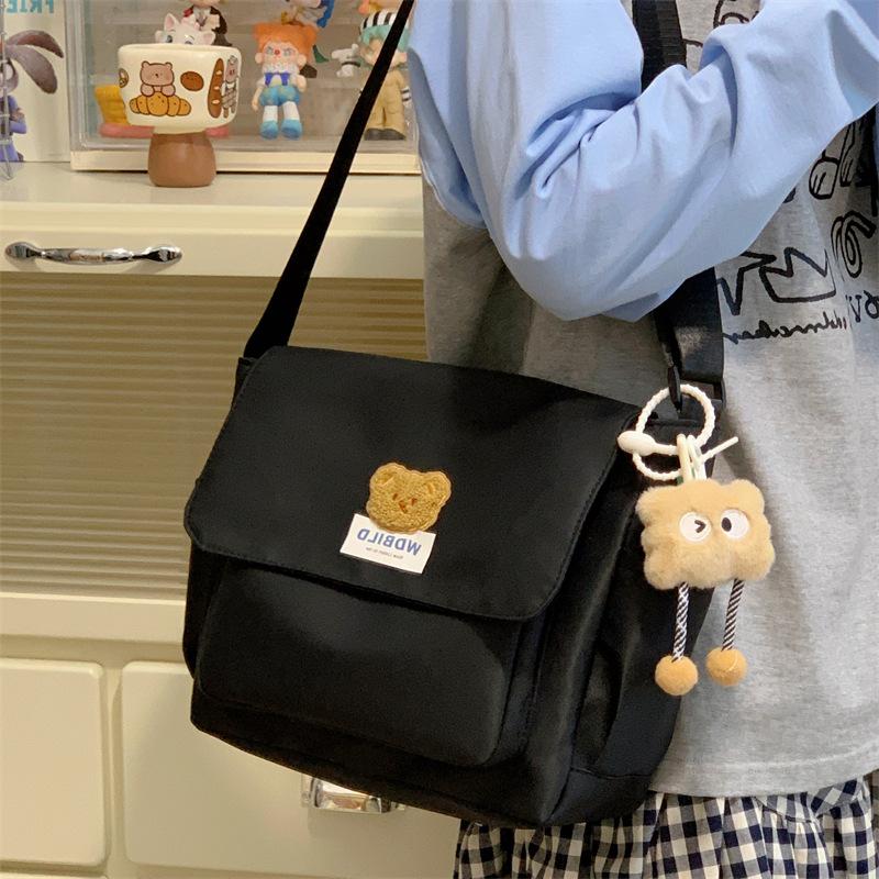 Cute bear messenger bag female ins wind Korean version large capacity shoulder bag junior high school college students class mailman bag tide