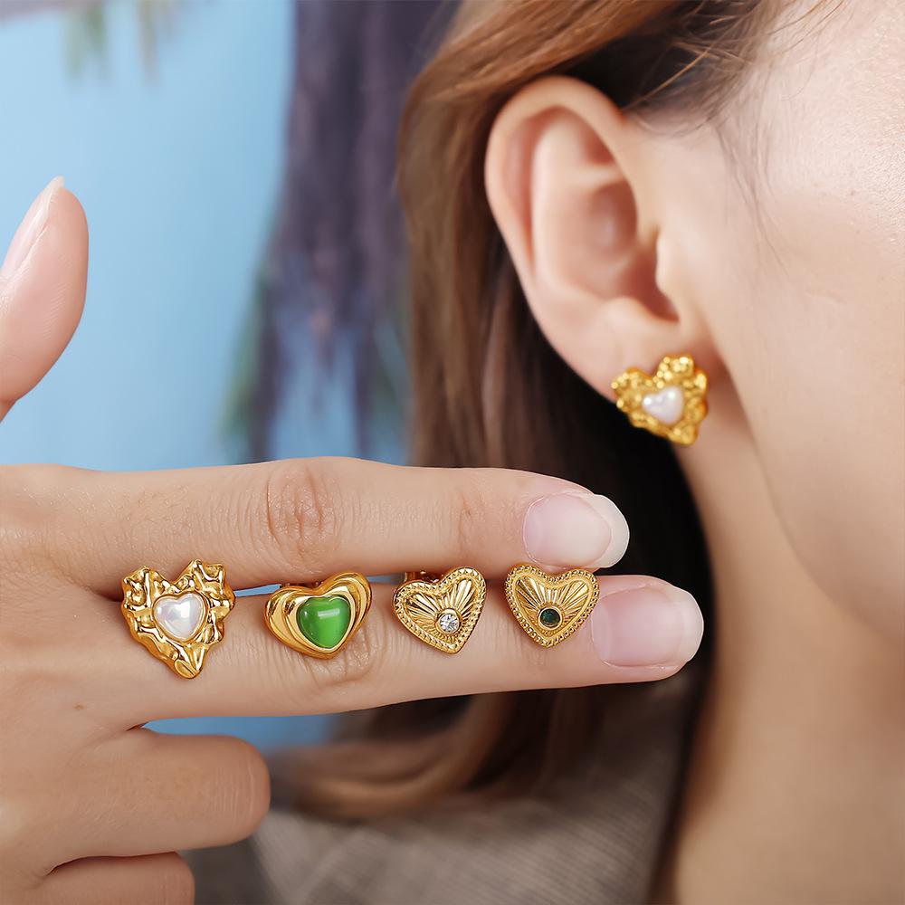 French Retro Love Color Diamond Stud Earrings Stainless Steel Gold-Plated Personalized Multi-Style Stud Earrings Women