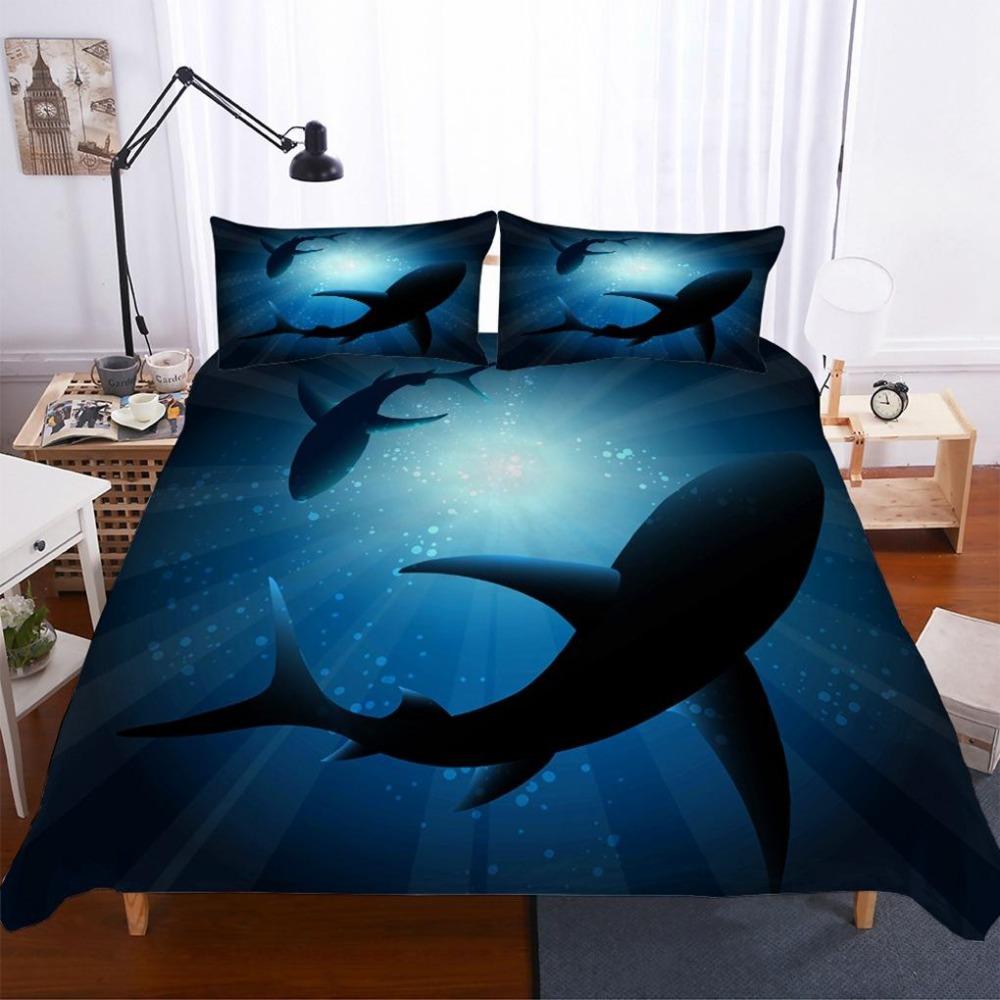 3D Shark Bedding Set Marine Animal Down Duvet Cover 2/3 Pieces Boys Teens Room Quilt Cover Luxury Soft Quick Drying Bed Cover